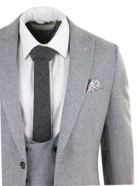 Terno masculino cinza de lã, 3 peças
