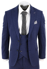 Terno masculino azul-marinho de 3 peças em lã