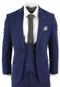 Terno masculino azul-marinho de 3 peças em lã