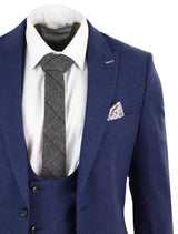 Terno masculino azul-marinho de 3 peças em lã