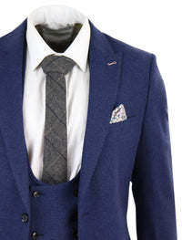 Terno masculino azul-marinho de 3 peças em lã