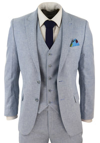 Terno masculino azul claro de linho de 3 peças