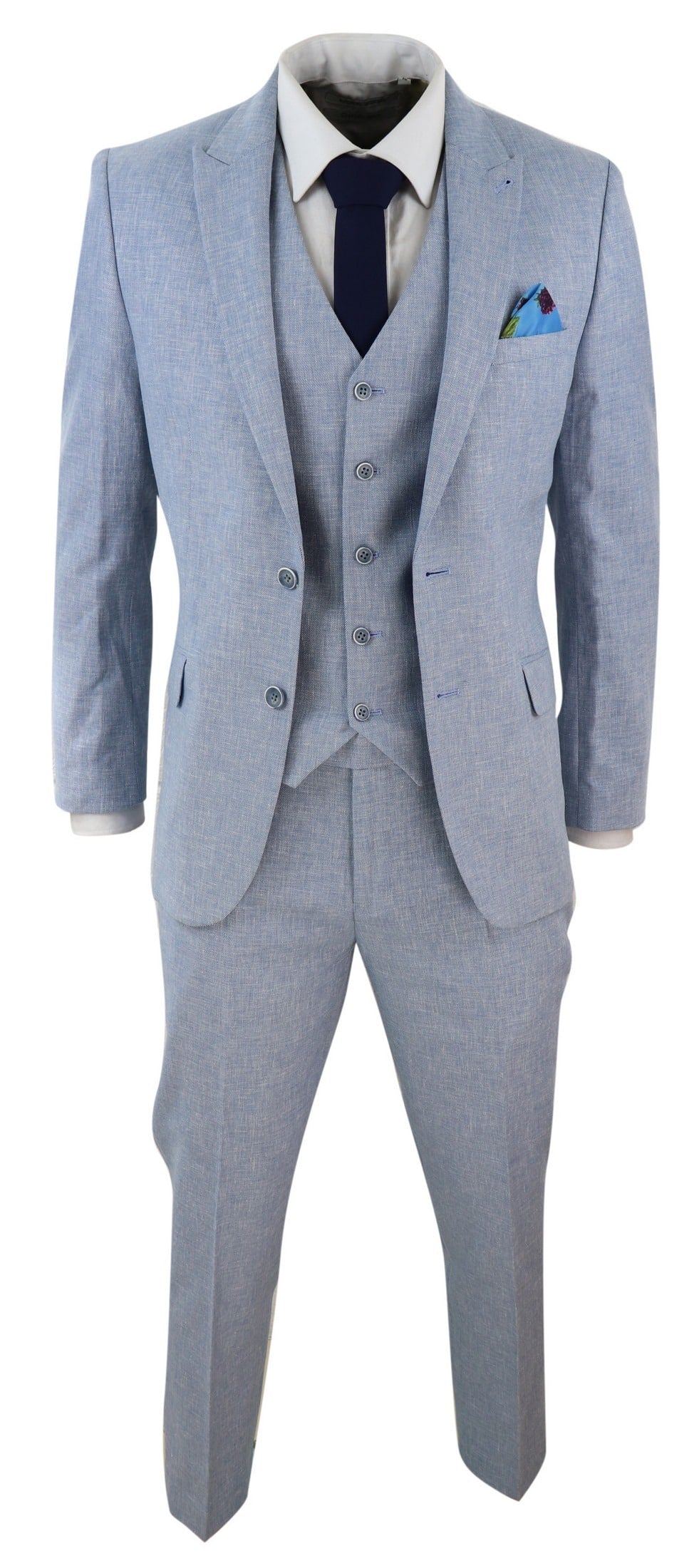 Terno masculino azul claro de linho de 3 peças