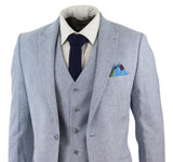 Terno masculino azul claro de linho de 3 peças