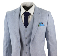 Terno masculino azul claro de linho de 3 peças