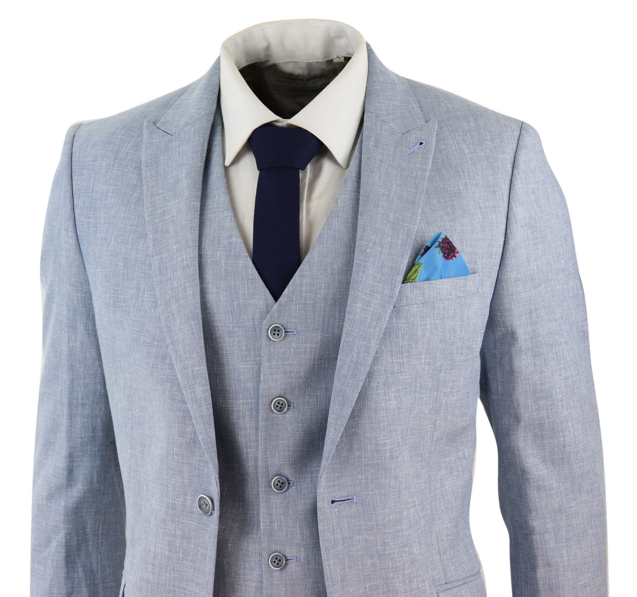 Terno masculino azul claro de linho de 3 peças