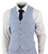 Terno masculino azul claro de linho de 3 peças