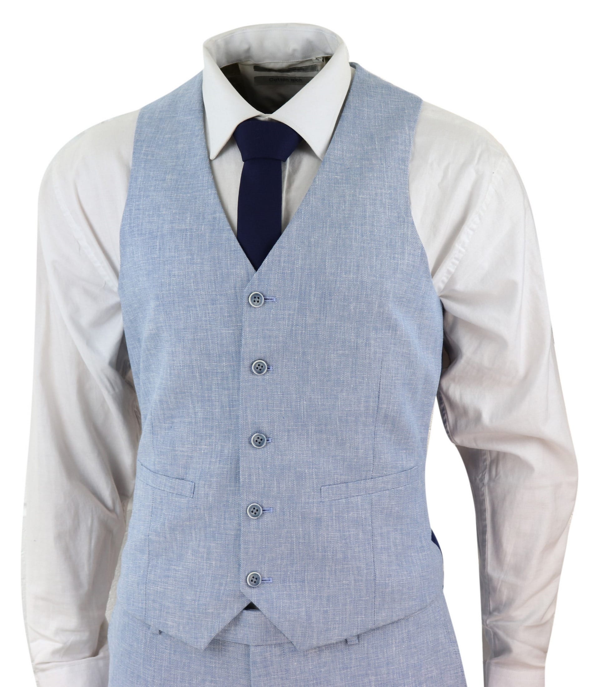 Terno masculino azul claro de linho de 3 peças