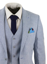 Terno masculino azul claro de linho de 3 peças