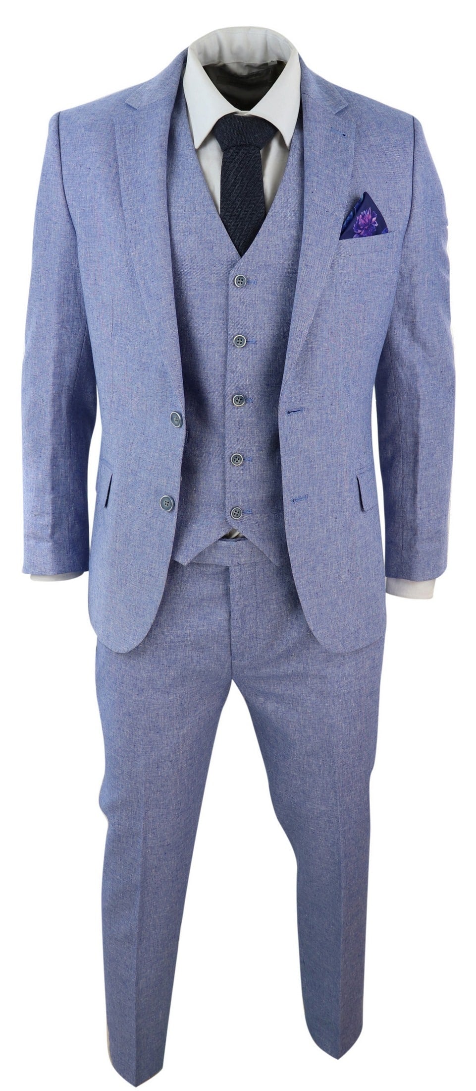 Terno masculino azul de linho de 3 peças