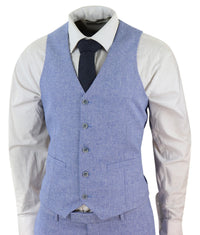 Terno masculino azul de linho de 3 peças