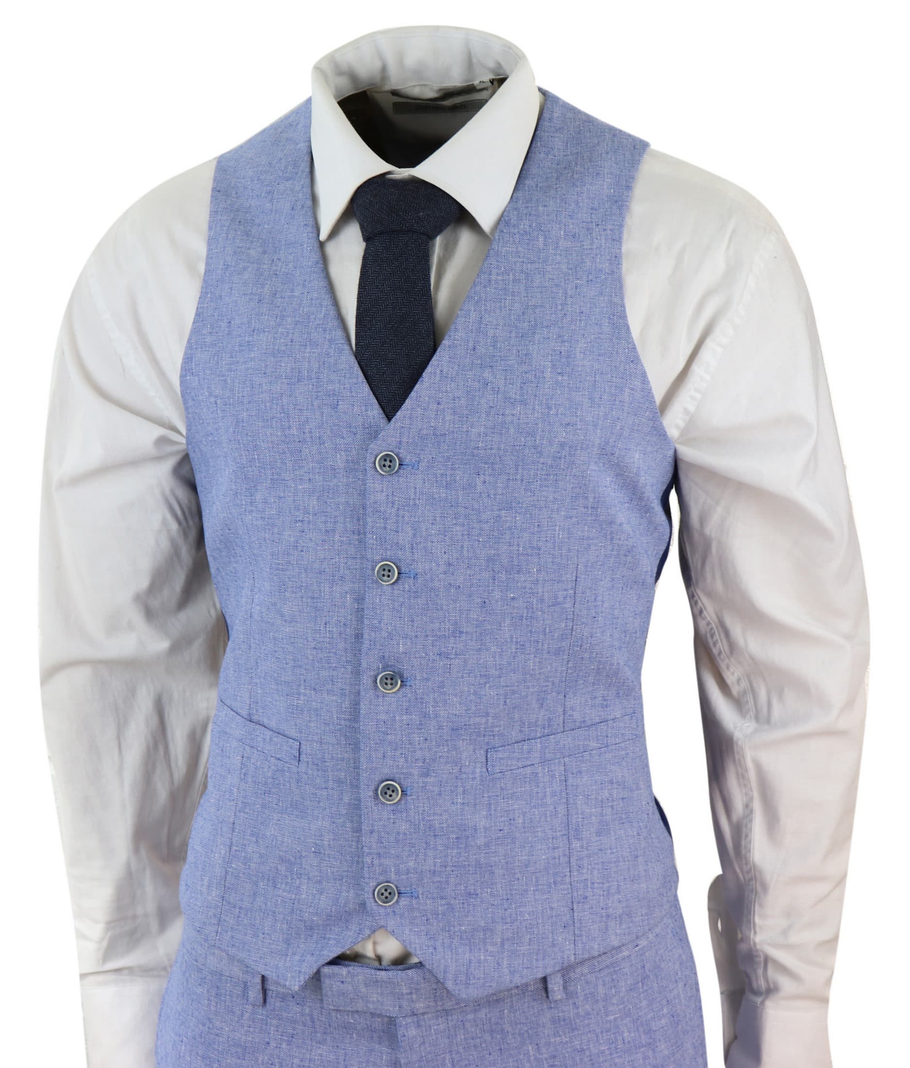 Terno masculino azul de linho de 3 peças