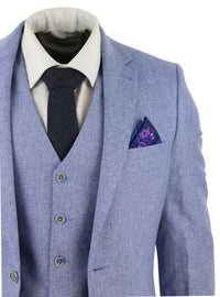 Terno masculino azul de linho de 3 peças