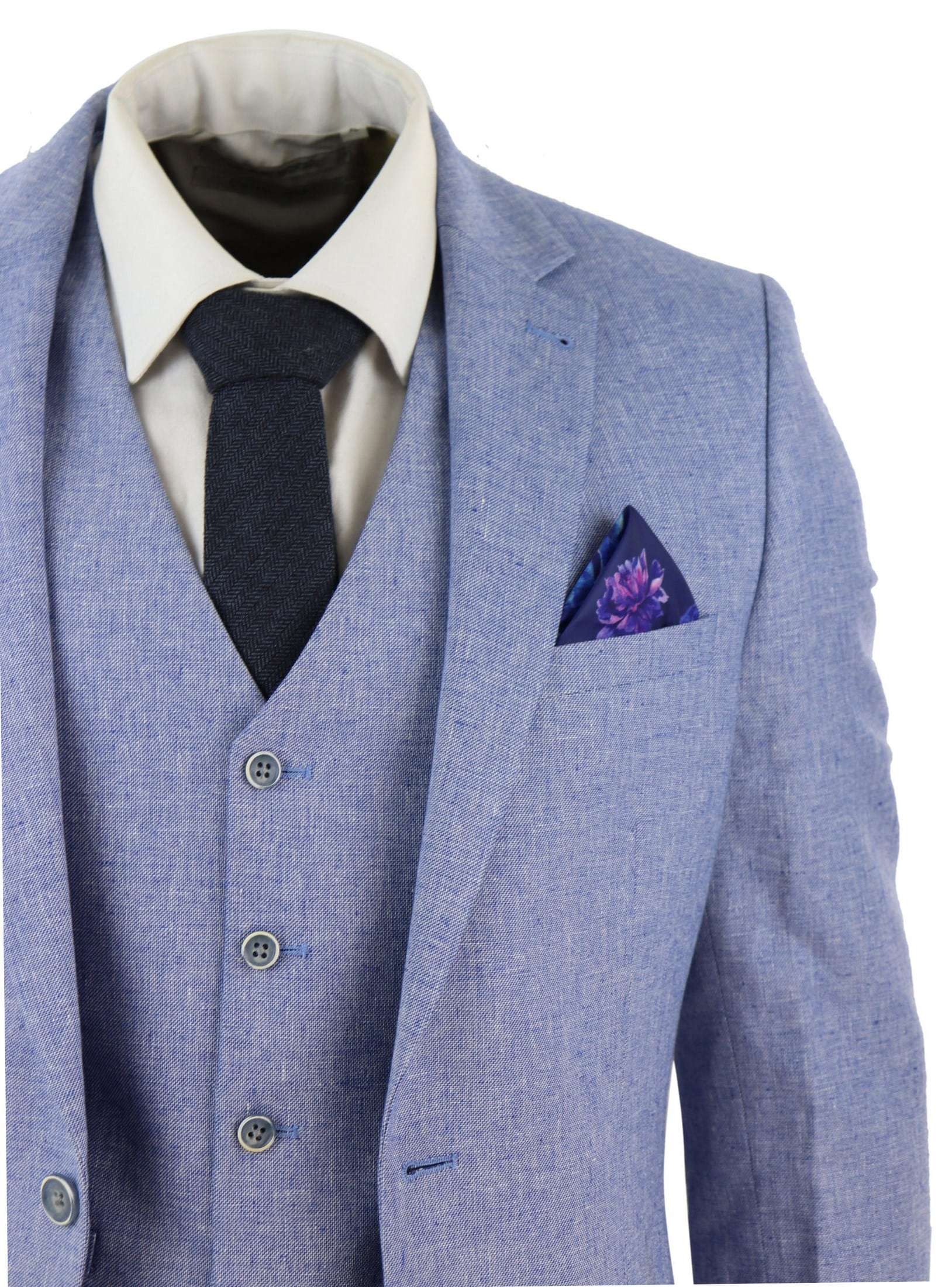 Terno masculino azul de linho de 3 peças