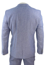 Terno masculino azul de linho de 3 peças