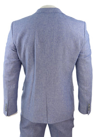 Terno masculino azul de linho de 3 peças