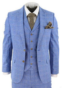 Terno masculino de linho azul claro de 3 peças