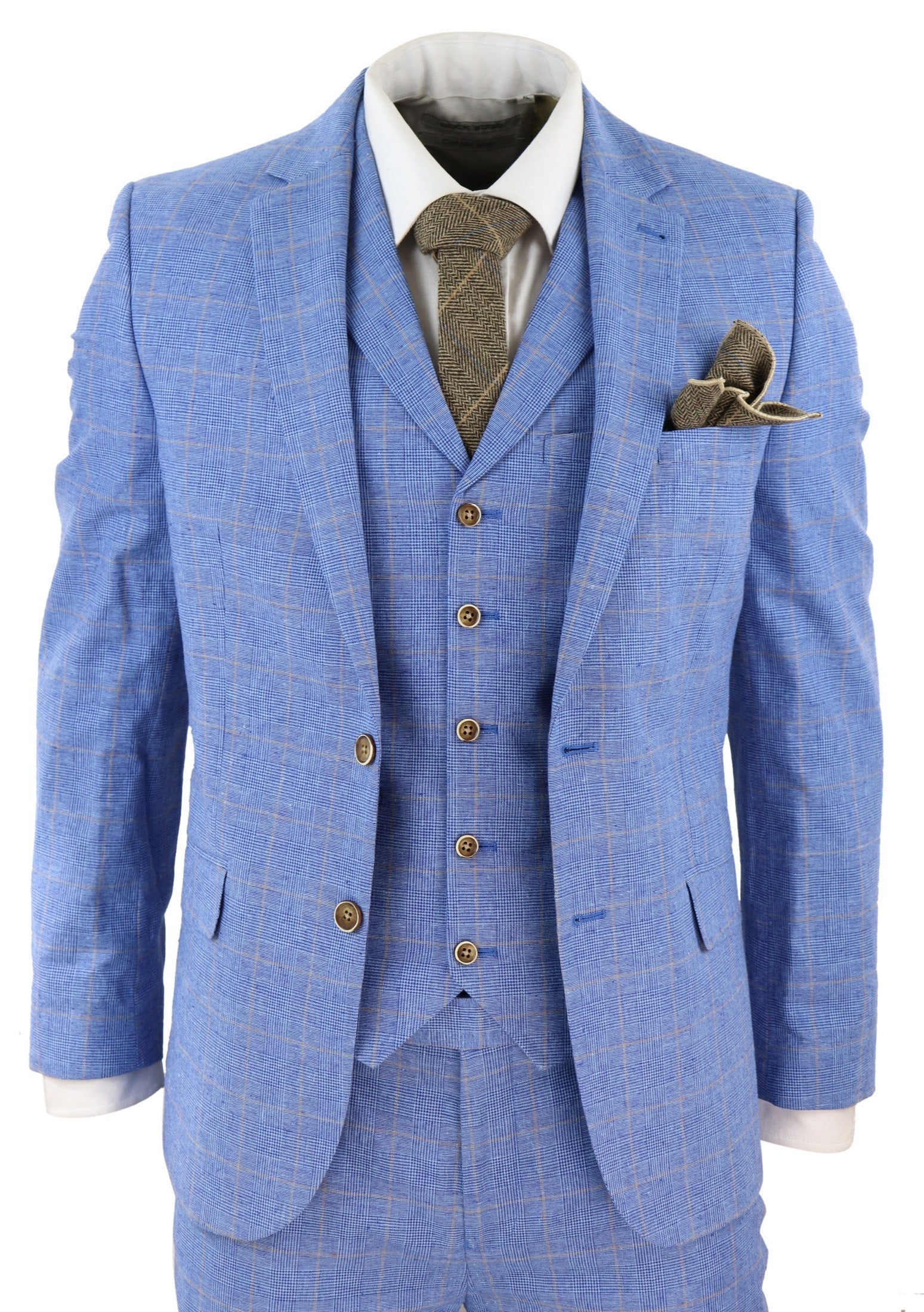 Terno masculino de linho azul claro de 3 peças