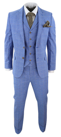 Terno masculino de linho azul claro de 3 peças
