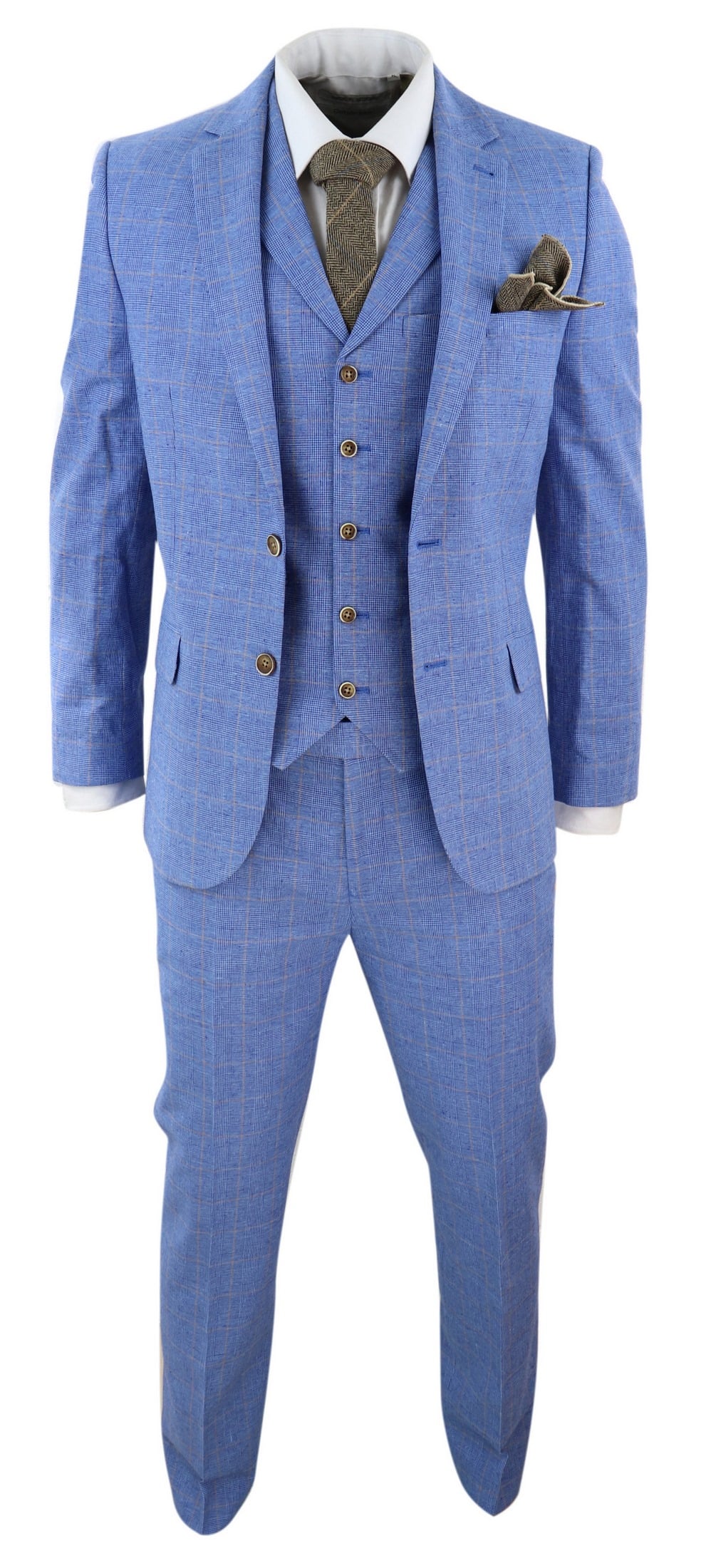 Terno masculino de linho azul claro de 3 peças