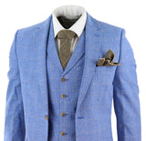 Terno masculino de linho azul claro de 3 peças