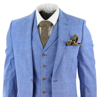 Terno masculino de linho azul claro de 3 peças