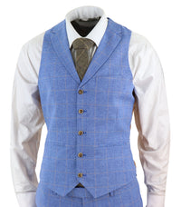 Terno masculino de linho azul claro de 3 peças