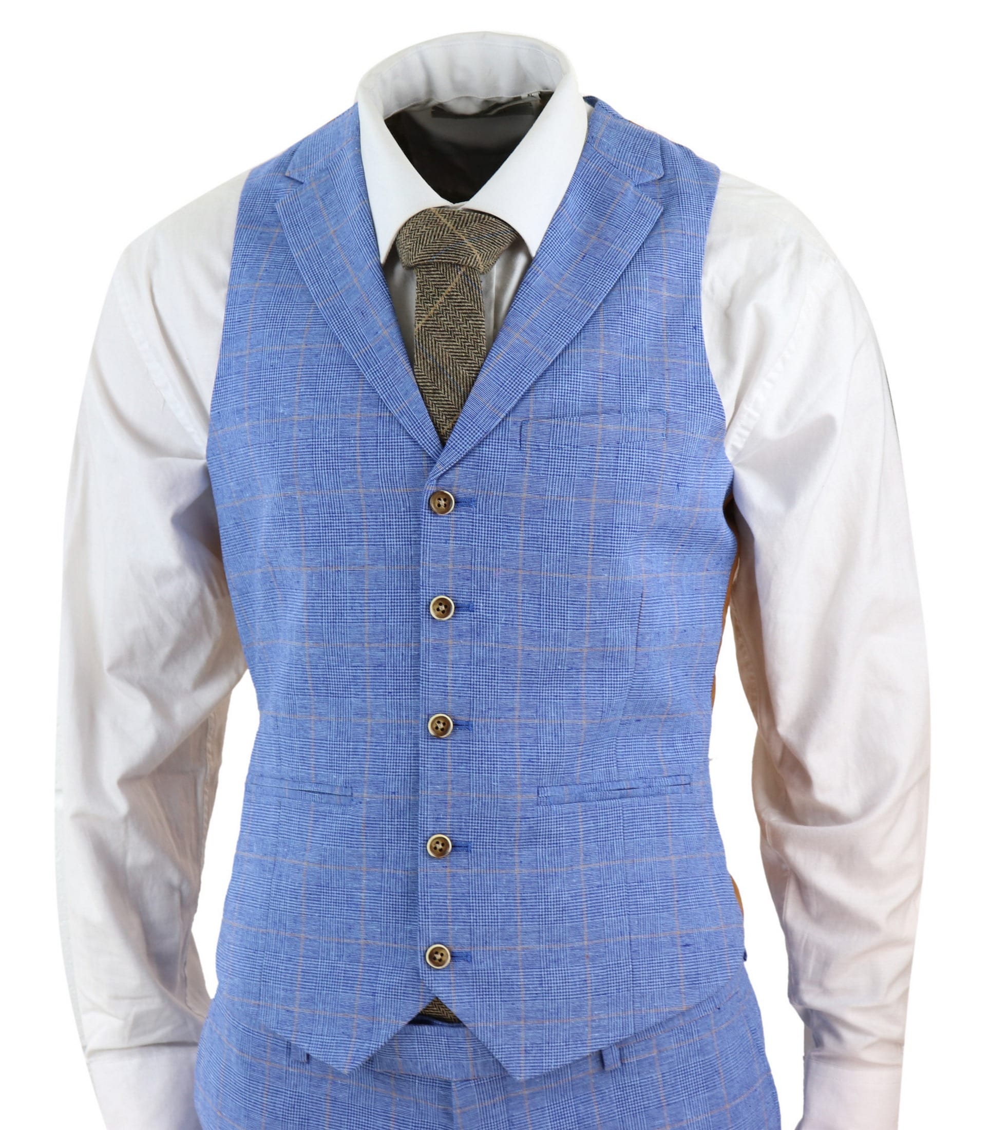 Terno masculino de linho azul claro de 3 peças