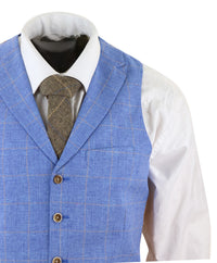 Terno masculino de linho azul claro de 3 peças