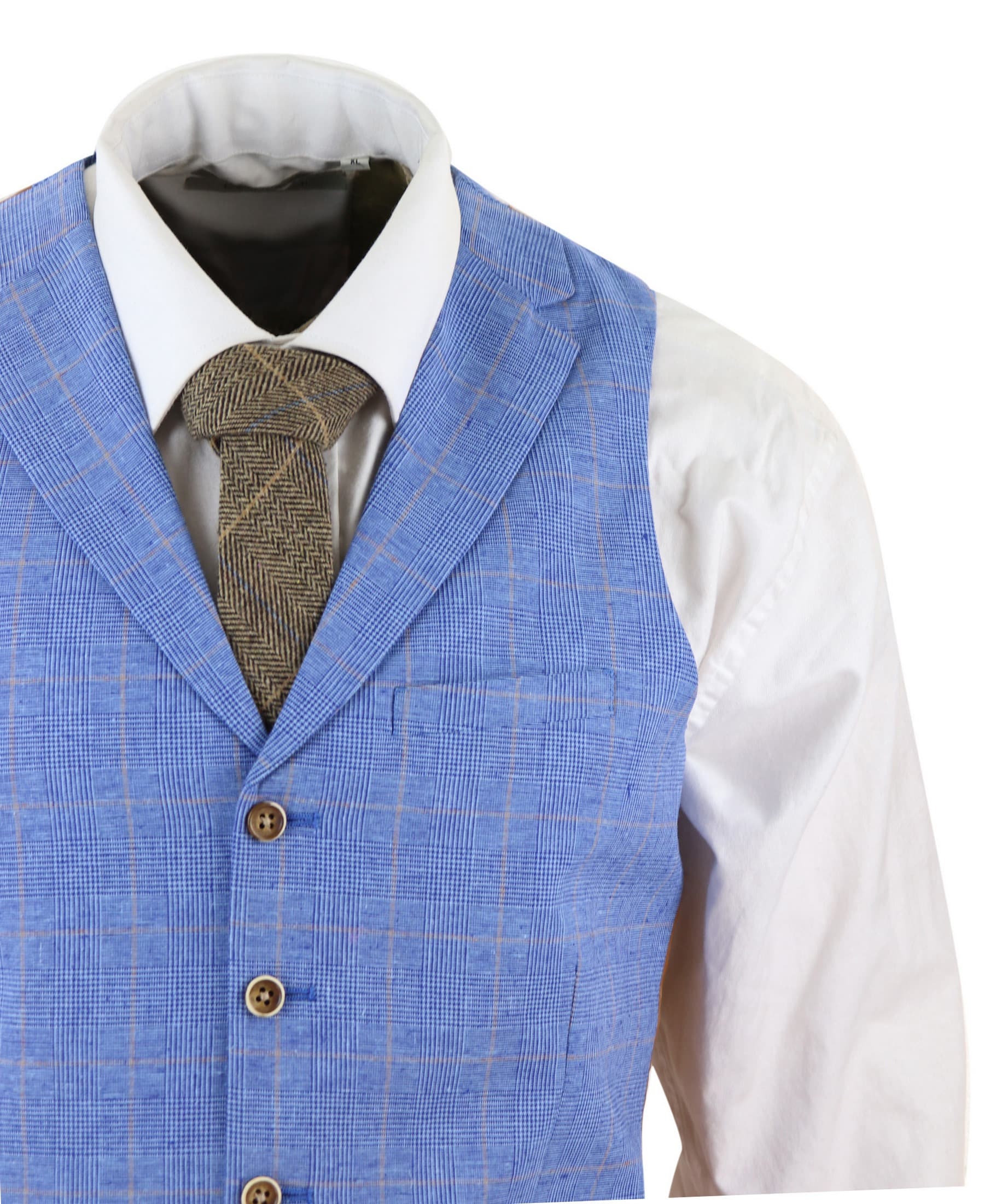 Terno masculino de linho azul claro de 3 peças