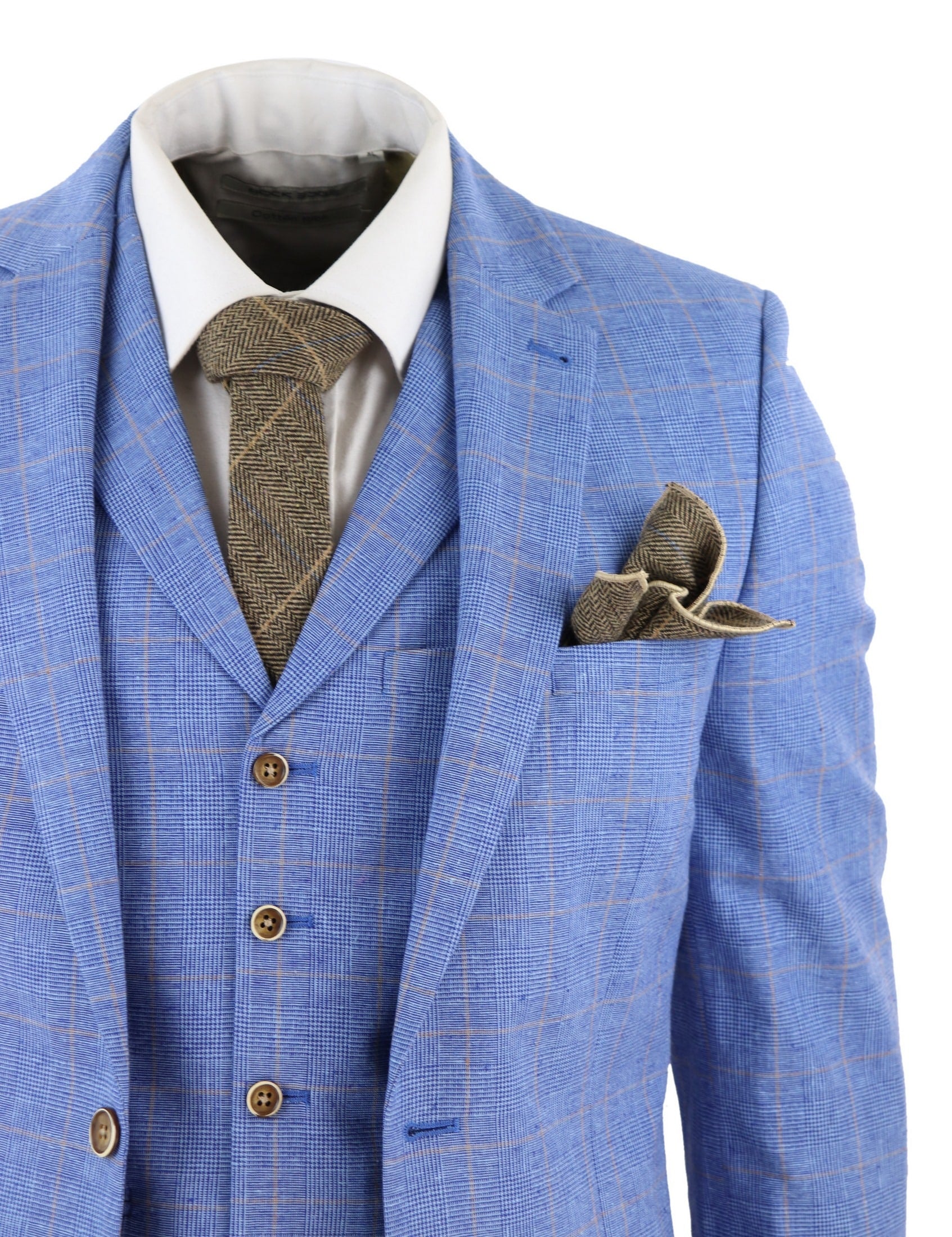 Terno masculino de linho azul claro de 3 peças