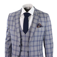 Terno masculino de três peças xadrez cinza e azul