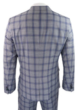 Terno masculino de três peças xadrez cinza e azul