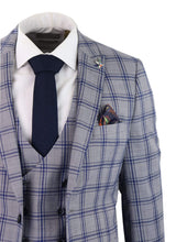 Terno masculino de três peças xadrez cinza e azul