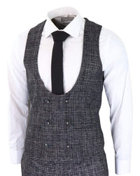 Terno masculino de três peças xadrez cinza-carvão