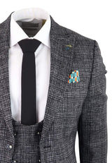 Terno masculino de três peças xadrez cinza-carvão