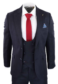 Terno masculino azul-marinho espinha de peixe de 3 peças