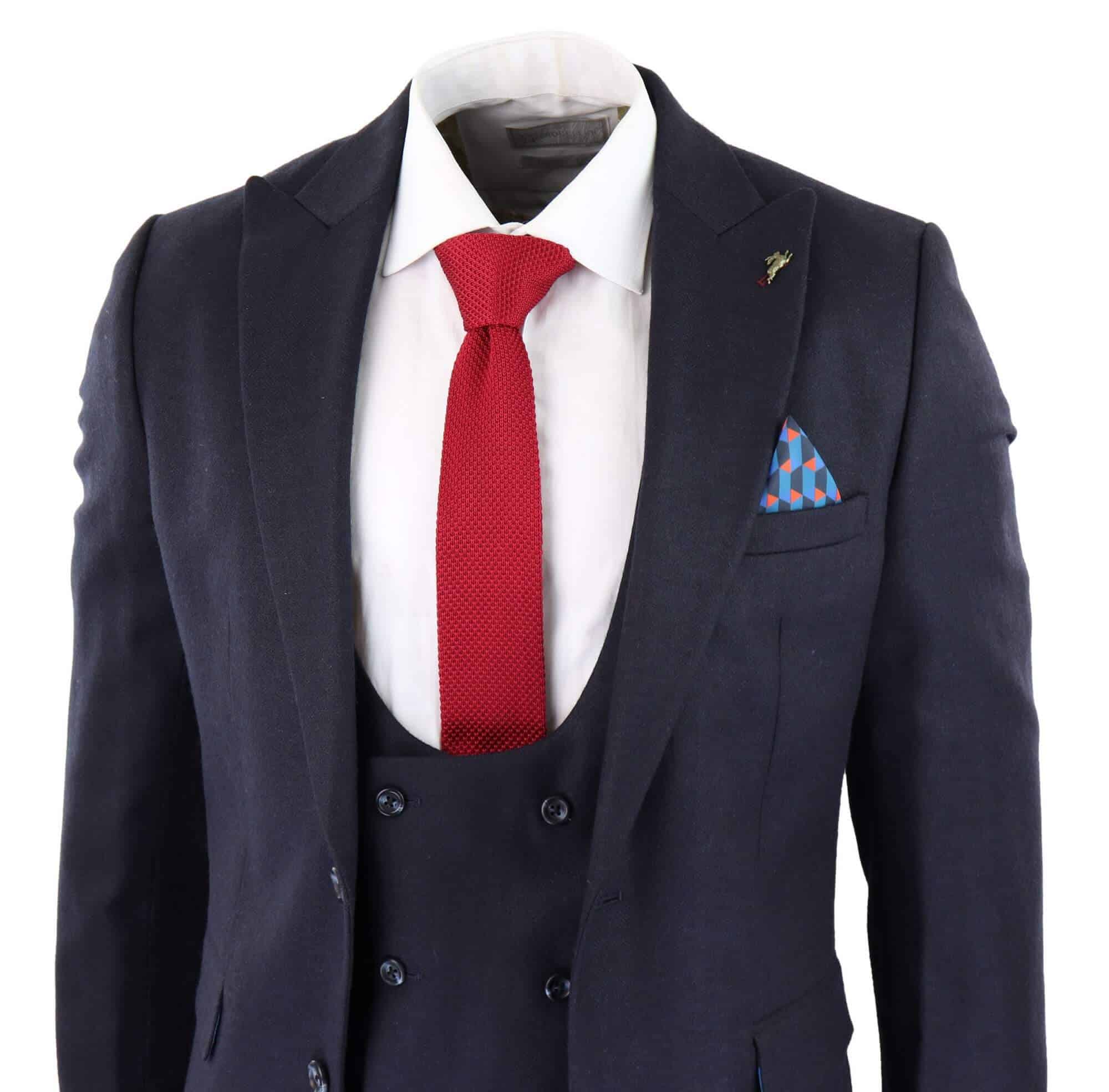 Terno masculino azul-marinho espinha de peixe de 3 peças