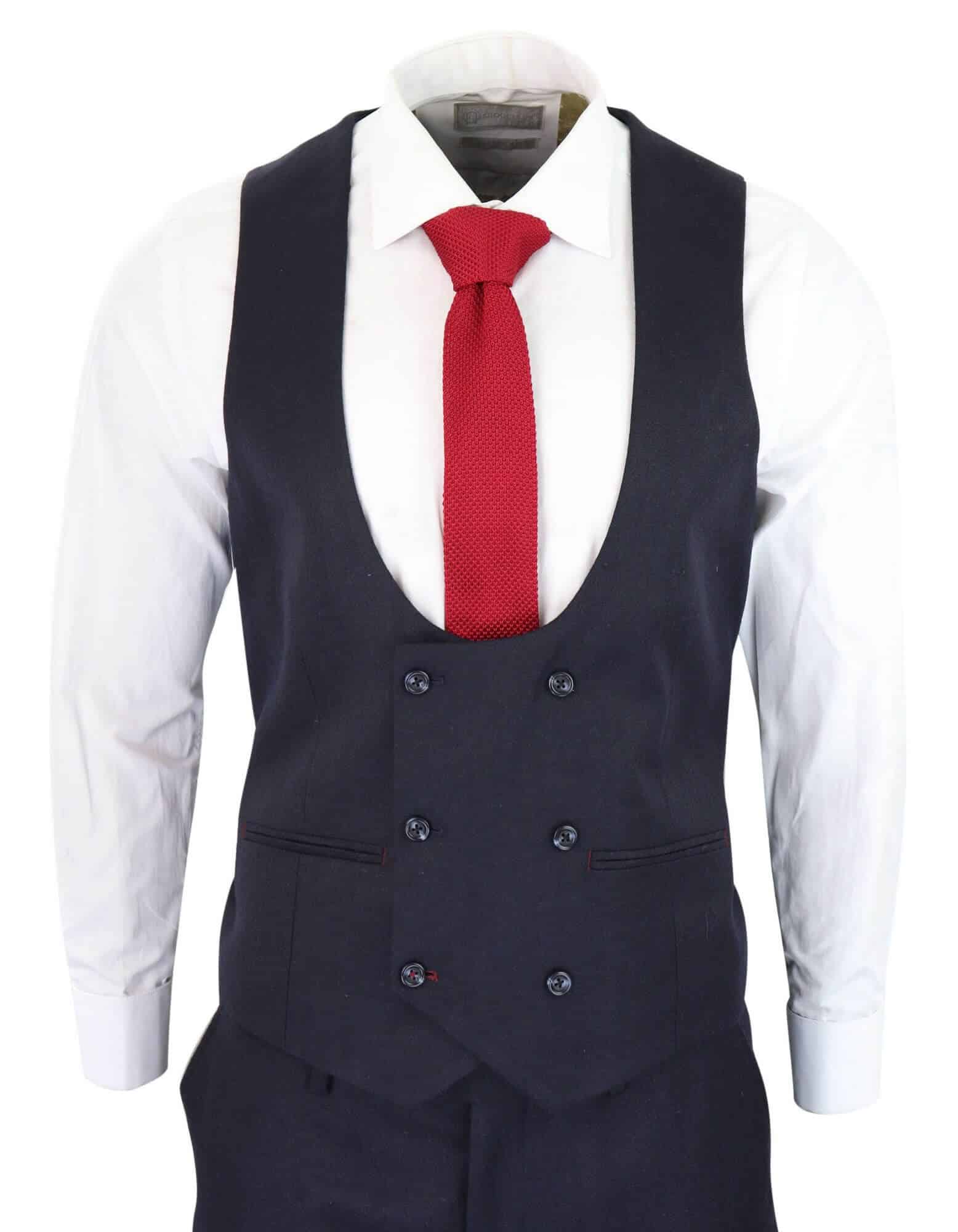 Terno masculino azul-marinho espinha de peixe de 3 peças