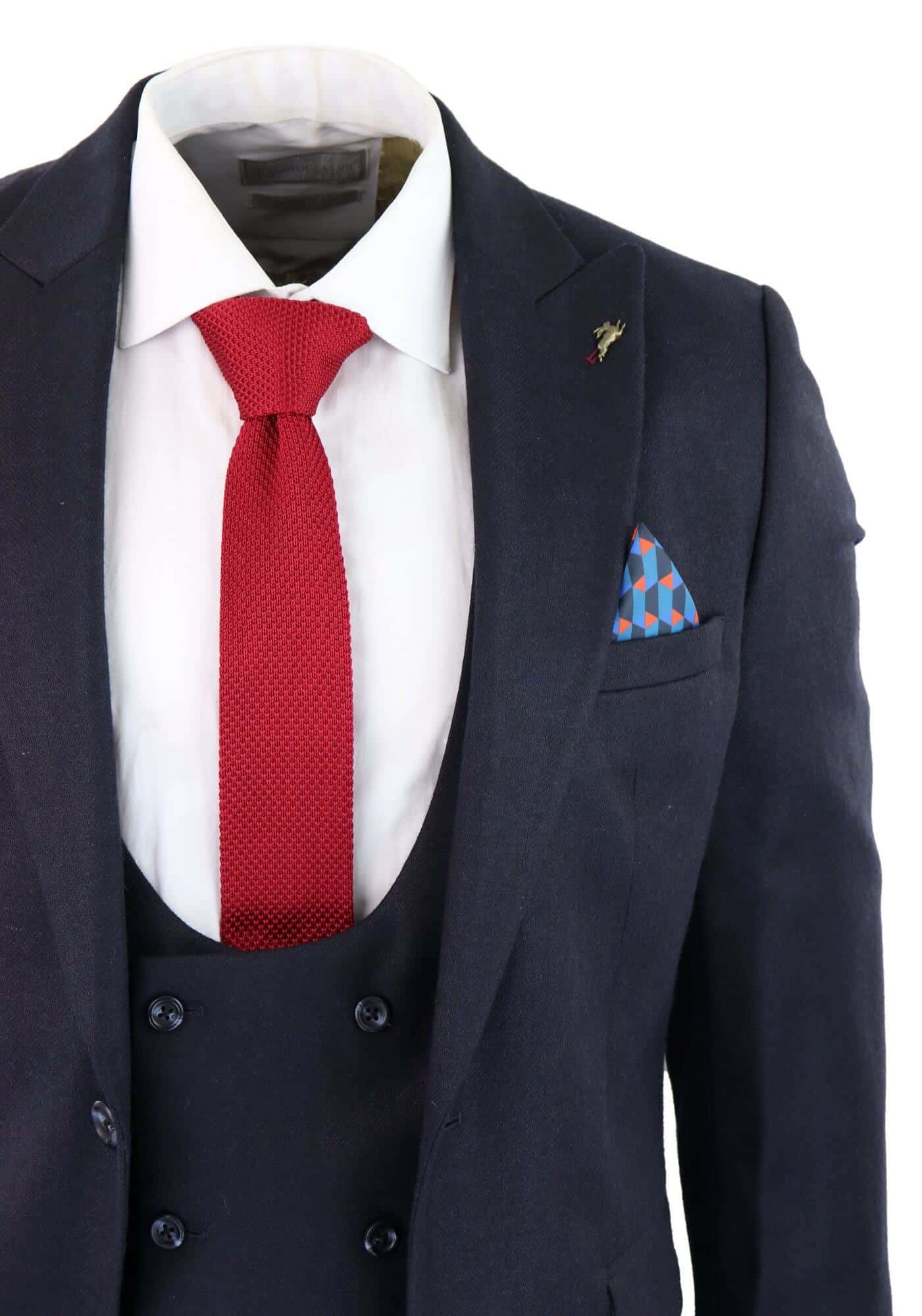 Terno masculino azul-marinho espinha de peixe de 3 peças