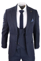 Terno masculino de três peças xadrez azul marinho