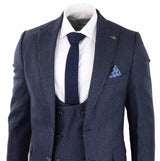 Terno masculino de três peças xadrez azul marinho
