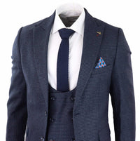 Terno masculino de três peças xadrez azul marinho