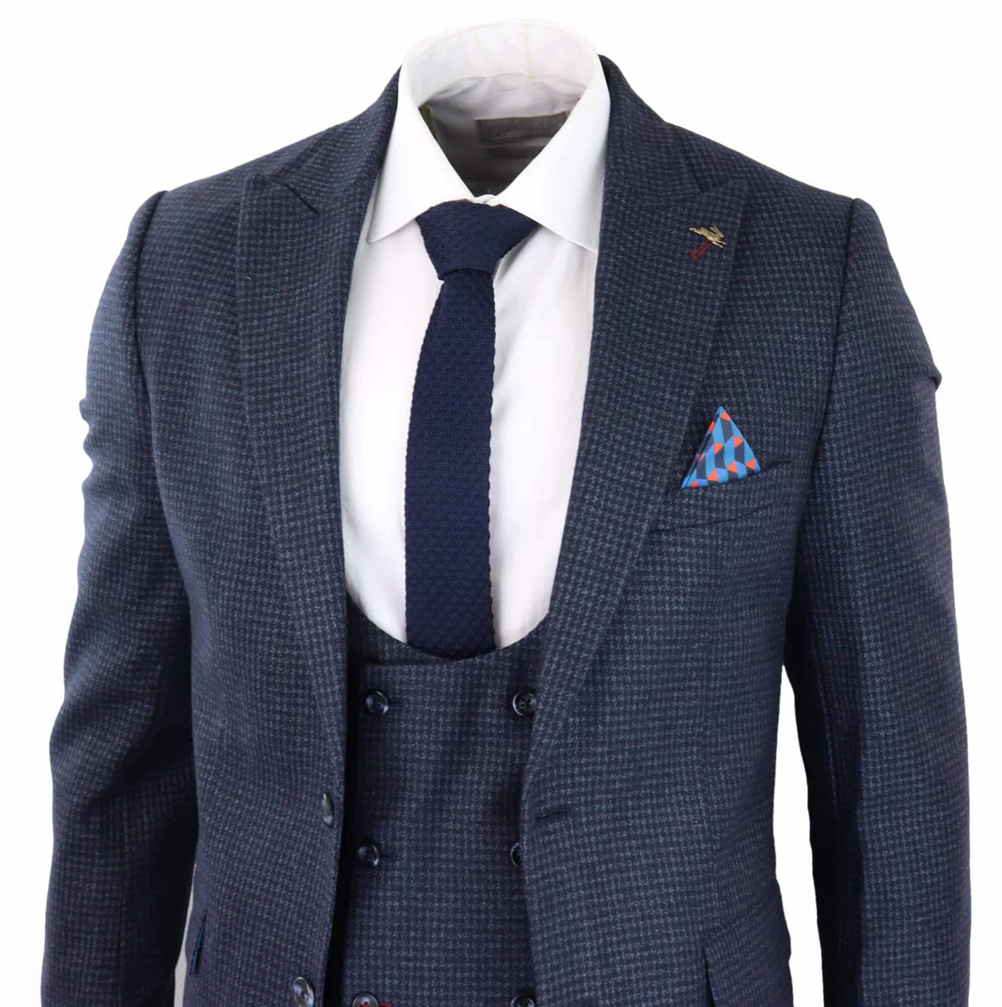 Terno masculino de três peças xadrez azul marinho