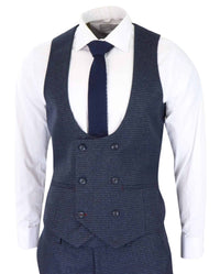 Terno masculino de três peças xadrez azul marinho
