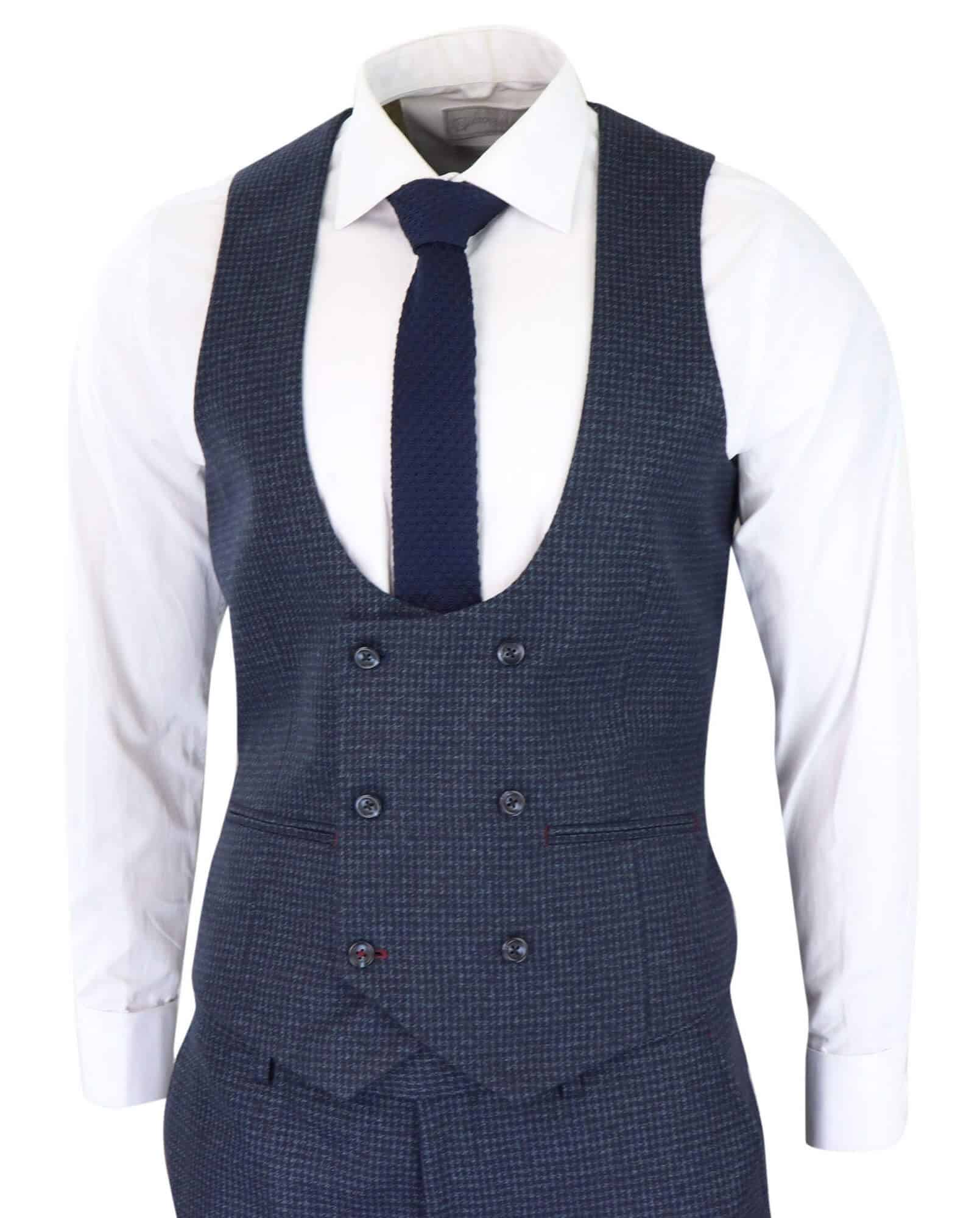 Terno masculino de três peças xadrez azul marinho