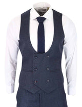 Terno masculino de três peças xadrez azul marinho