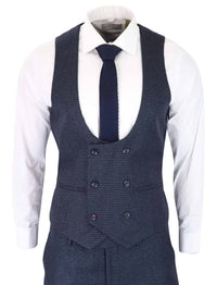 Terno masculino de três peças xadrez azul marinho