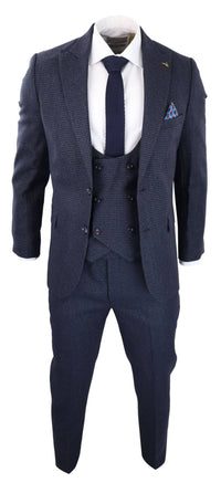 Terno masculino de três peças xadrez azul marinho
