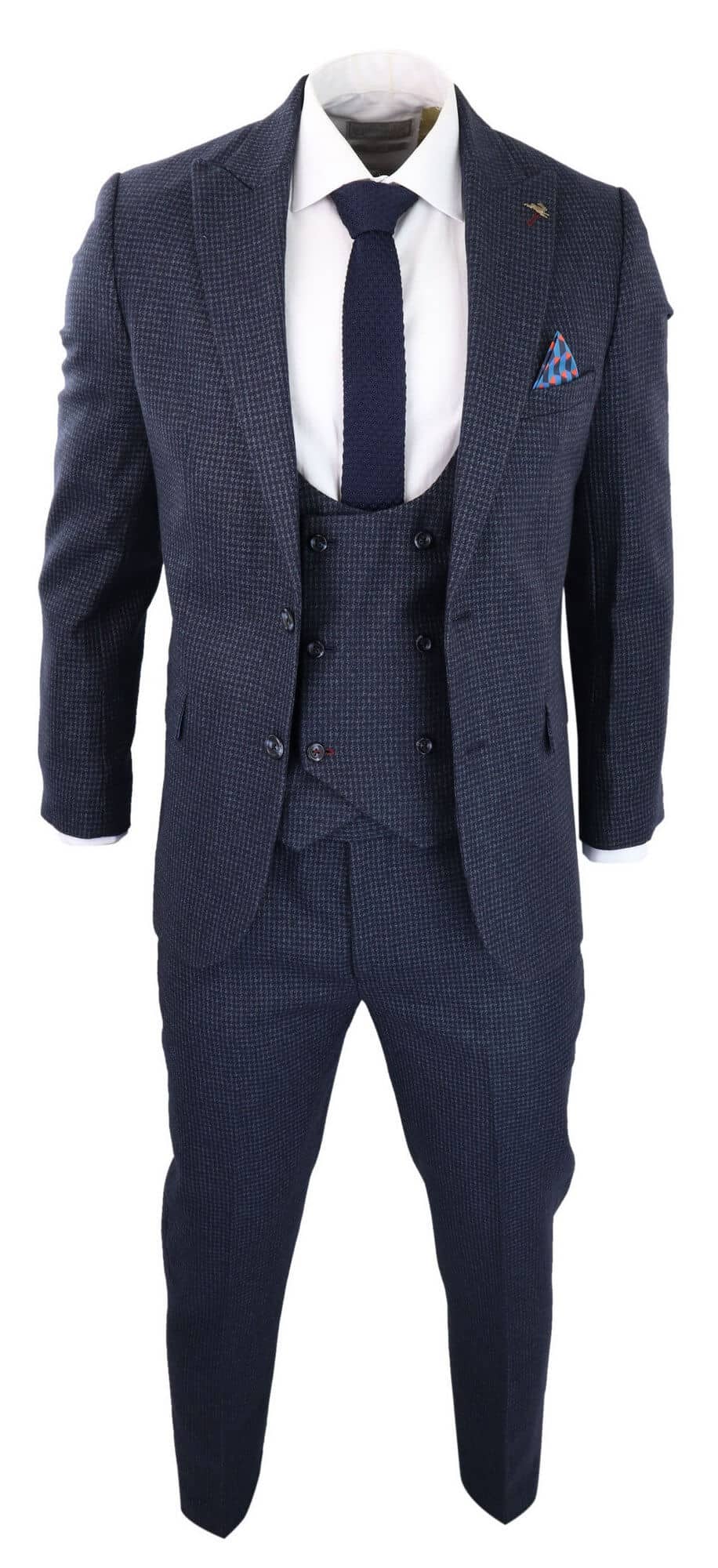 Terno masculino de três peças xadrez azul marinho